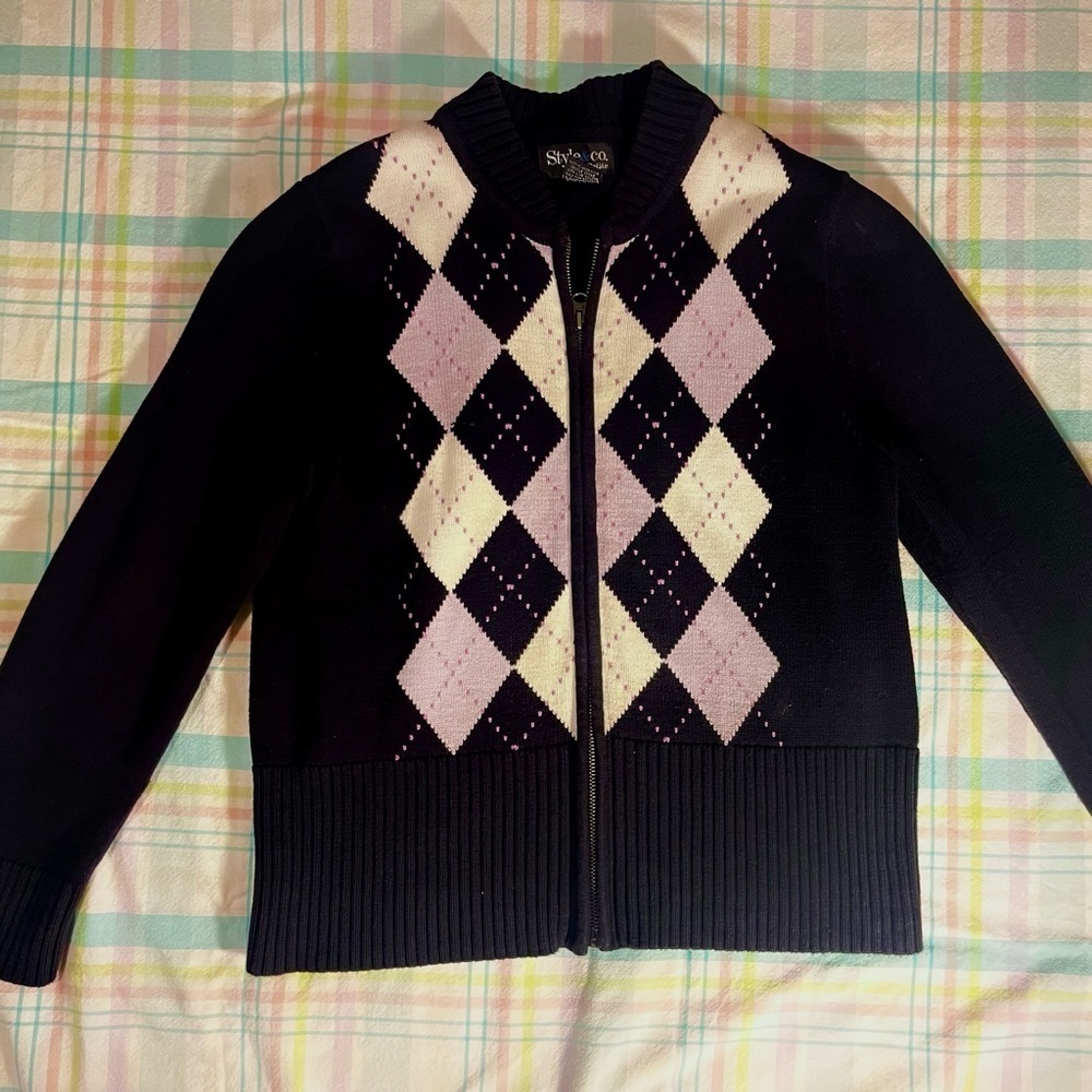 Style & Co. Plaid Zip Up Sweater